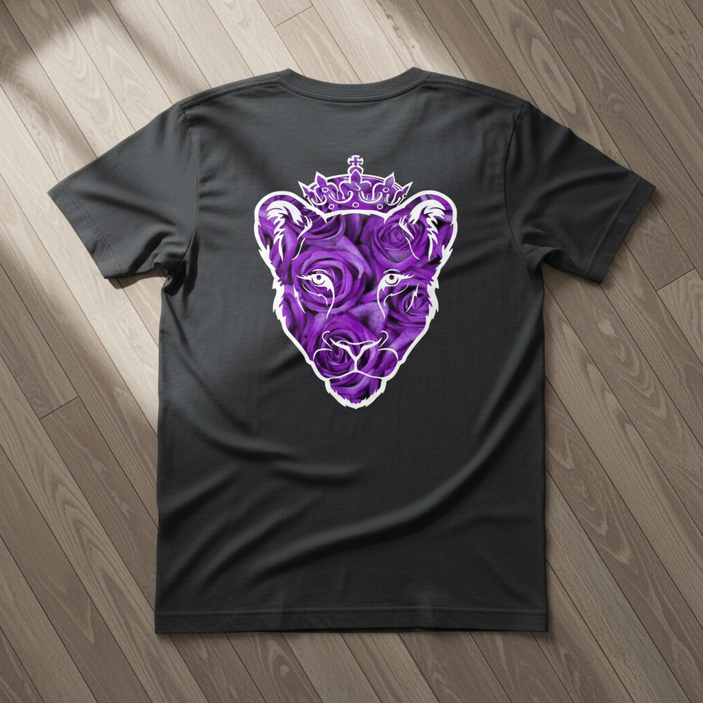 Eminence Purple Rose Lioness Gray T-Shirt Back