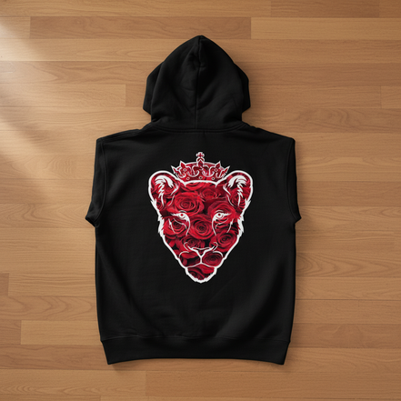 Eminence Red Rose Lioness Black Hoodie Back