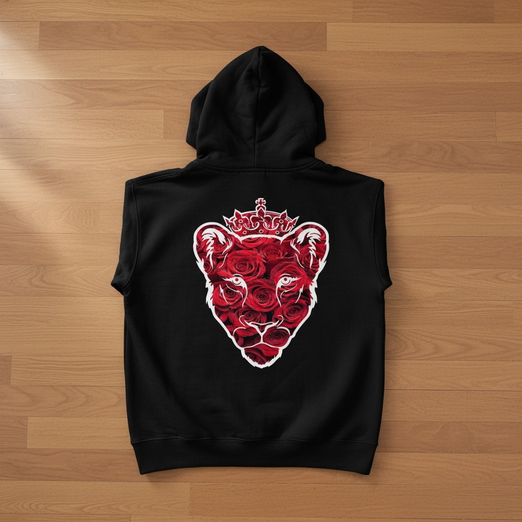 Eminence Red Rose Lioness Black Hoodie Back