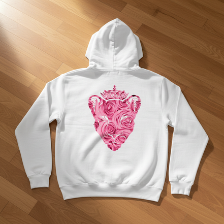 Eminence Pink Rose Lioness White Hoodie Back