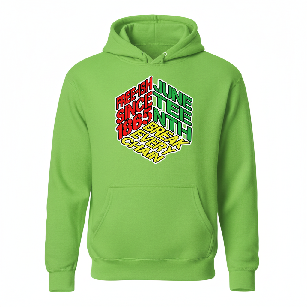 Juneteenth Bright Lime Green Hoodie Front View