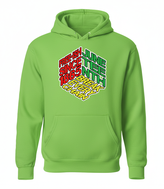 Juneteenth Bright Lime Green Hoodie Front View