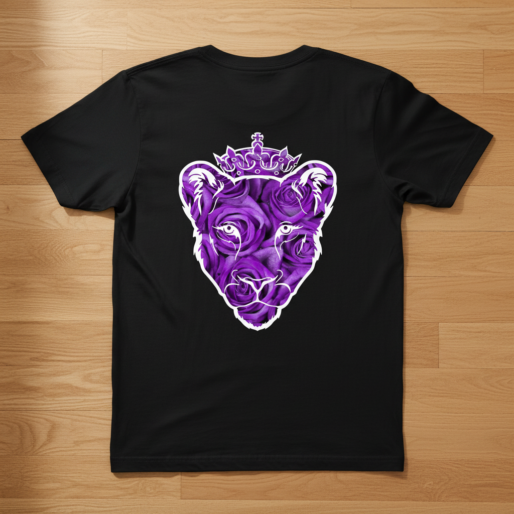 Eminence Purple Rose Lioness Black T-Shirt Back