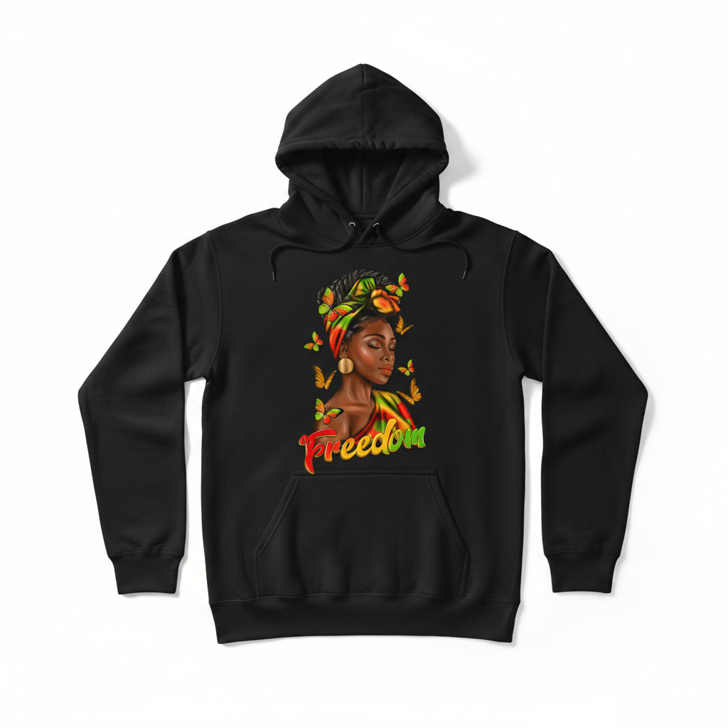 Freedom Afro Woman Hoodie - Black