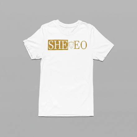 SHE*EO Lioness Tee - White/Gold - Front View