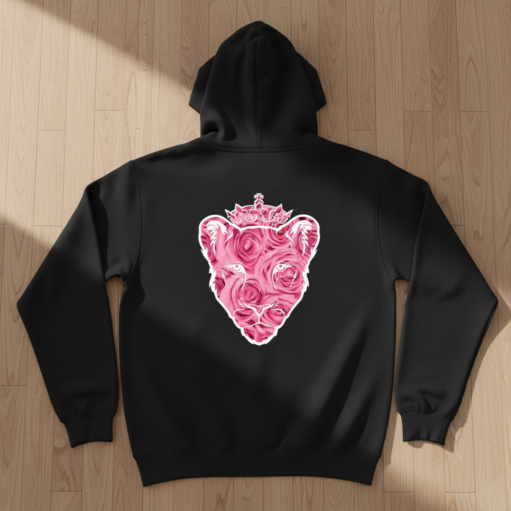 Eminence Pink Rose Lioness Black Hoodie Back