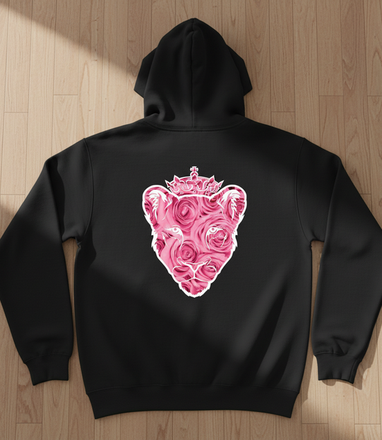 Eminence Pink Rose Lioness Black Hoodie Back