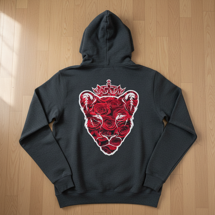 Eminence Red Rose Lioness Gray Hoodie Back