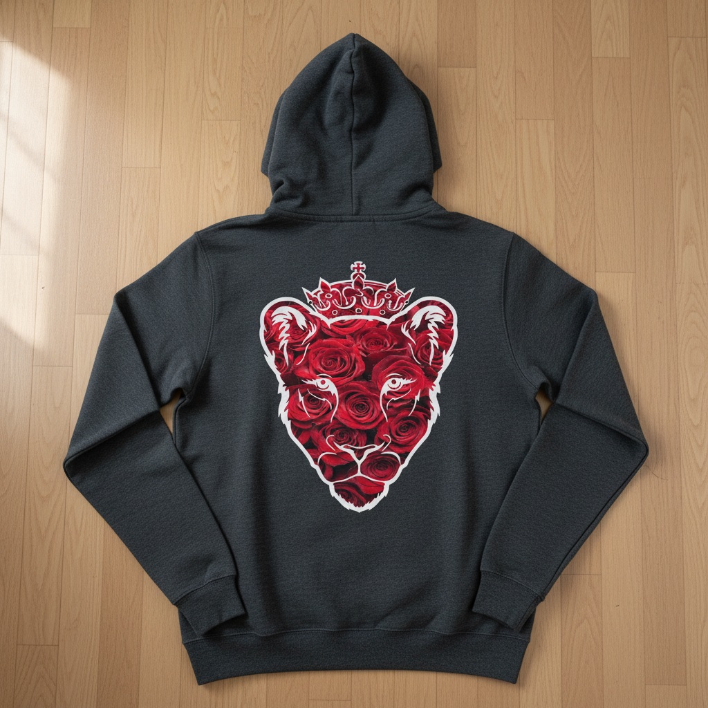 Eminence Red Rose Lioness Gray Hoodie Back