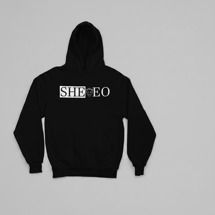 SHE*EO Lioness Hoodie - Black/White - Front View