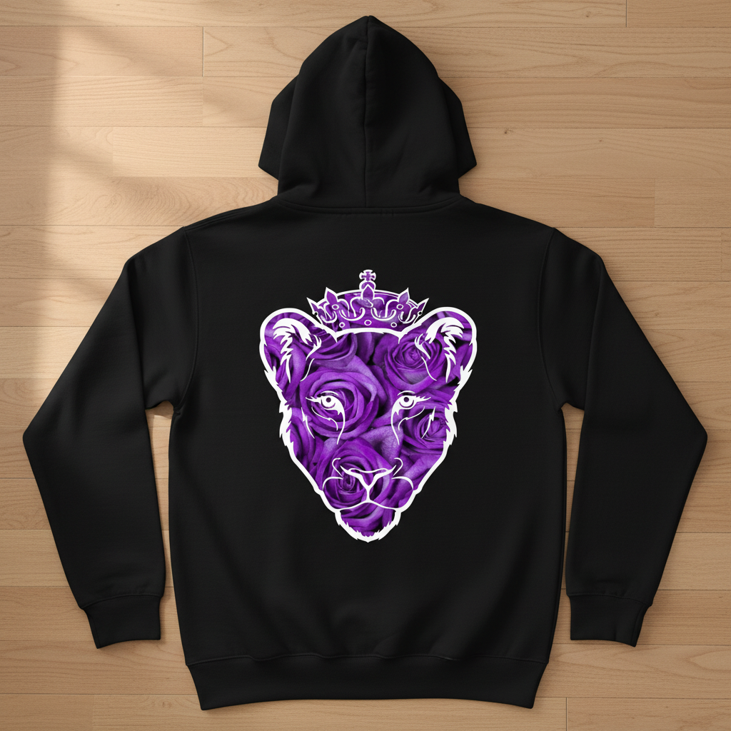 Eminence Purple Rose Lioness Black Hoodie Back