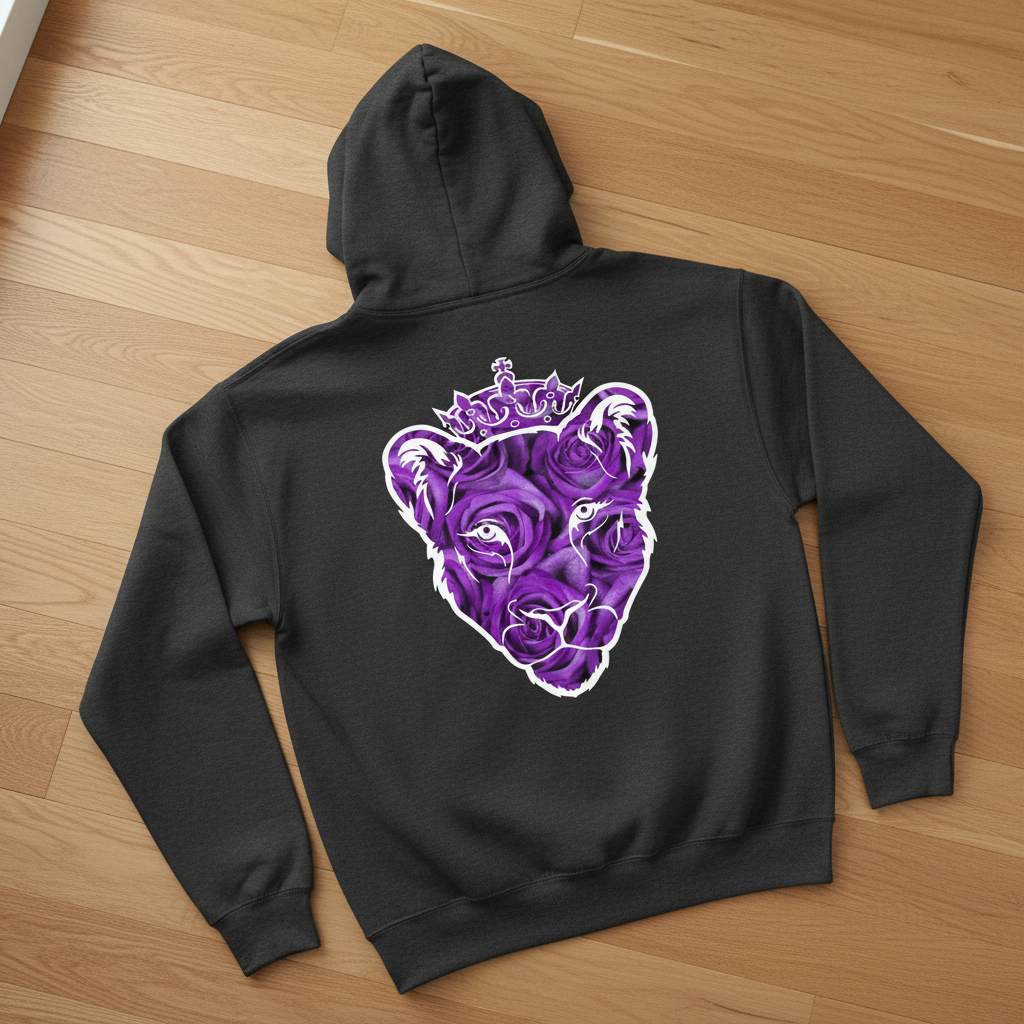 Eminence Purple Rose Lioness Gray Hoodie Back