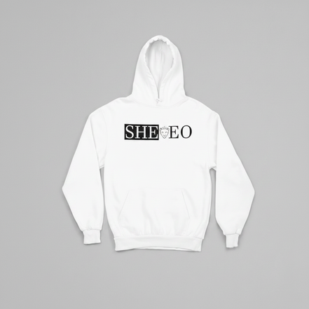 SHE*EO Lioness Hoodie - White/Black - Front View