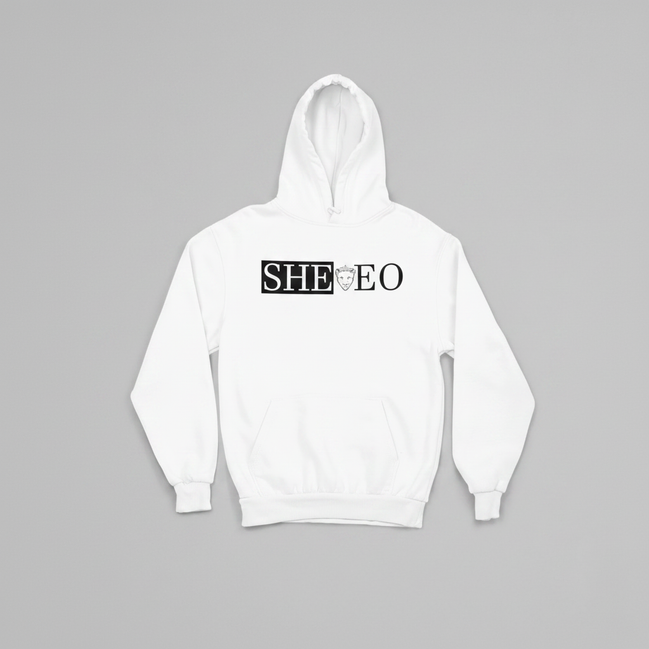 SHE*EO Lioness Hoodie - White/Black - Front View