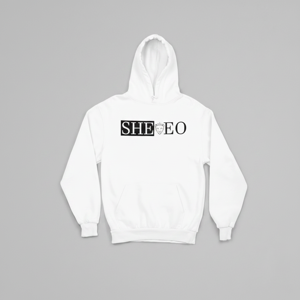 SHE*EO Lioness Hoodie - White/Black - Front View