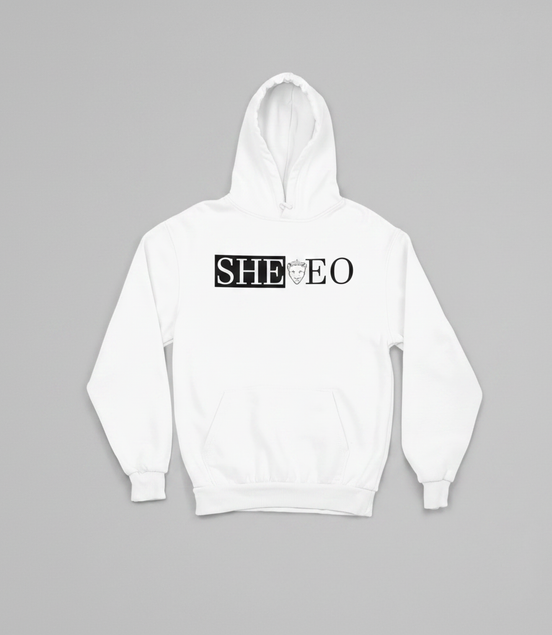 SHE*EO Lioness Hoodie - White/Black - Front View