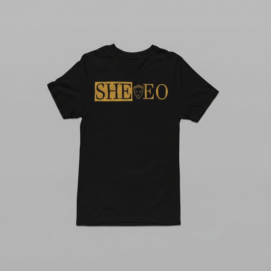 SHE*EO Lioness Tee - Black/Gold - Front View