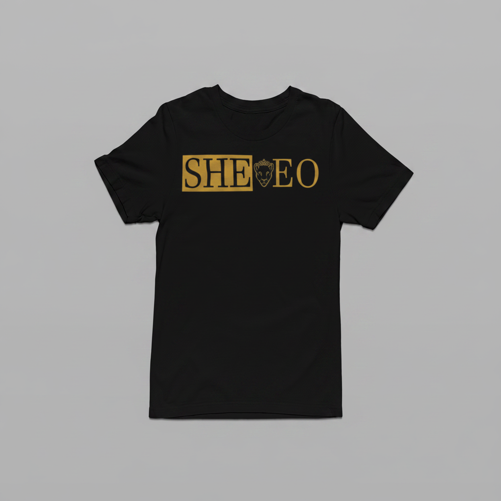 SHE*EO Lioness Tee - Navy/Gold - Front View