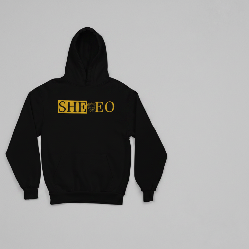 SHE*EO Lioness Hoodie - Black/Gold - Front View