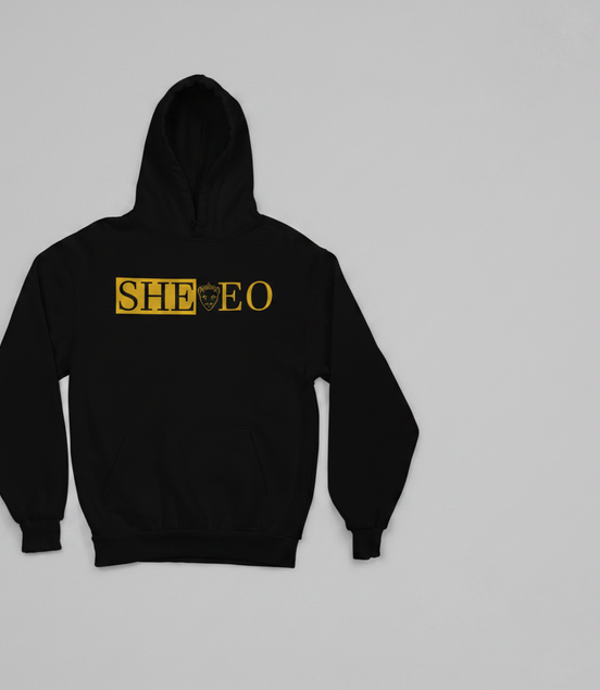 SHE*EO Lioness Hoodie - Black/Gold - Front View