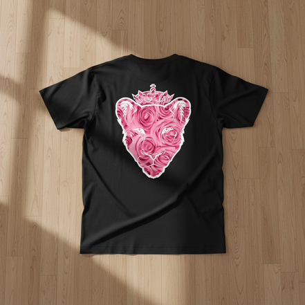 Eminence Pink Rose Lioness Black T-Shirt Back