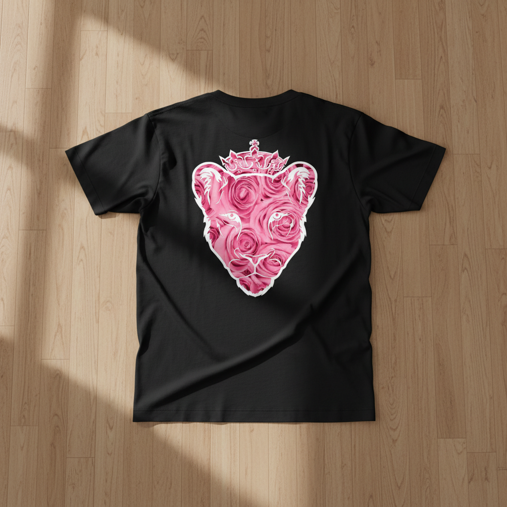 Eminence Pink Rose Lioness Black T-Shirt Back