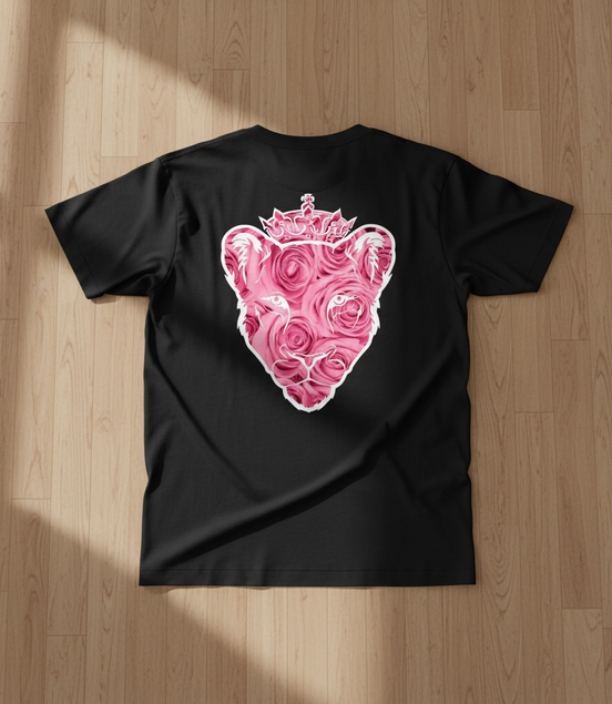 Eminence Pink Rose Lioness Black T-Shirt Back