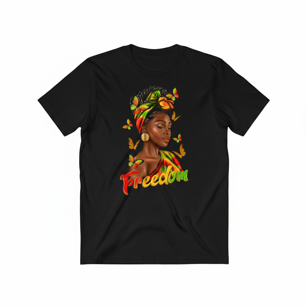 Freedom Afro Woman Graphic Tee - Black