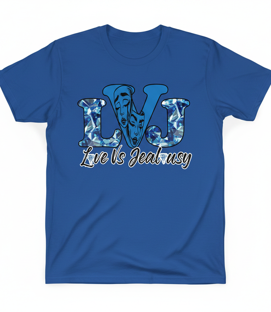 Love Vs Jealousy Graphic Tee Front - Blue
