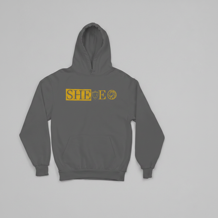 SHE*EO Lioness Hoodie - Gray/Gold - Front View
