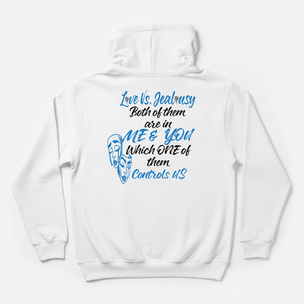Love Vs Jealousy Hoodie Back - White
