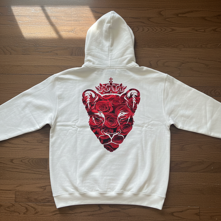 Eminence Red Rose Lioness White Hoodie Back
