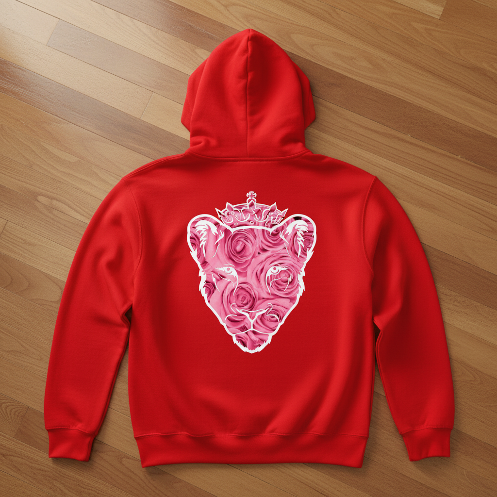 Eminence Pink Rose Lioness Red Hoodie Back