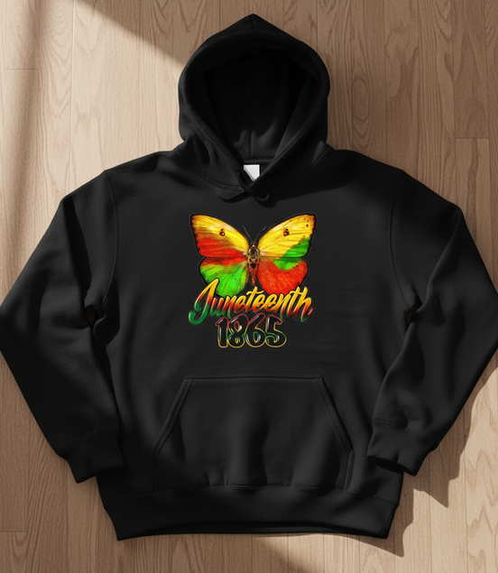 Juneteenth 1865 Butterfly Black Hoodie