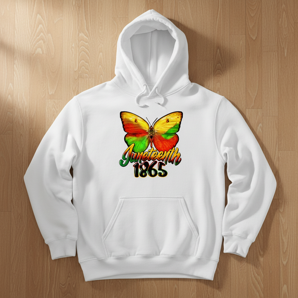 Juneteenth 1865 Butterfly White Hoodie