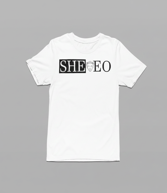 SHE*EO Lioness Tee - White/Black - Front View
