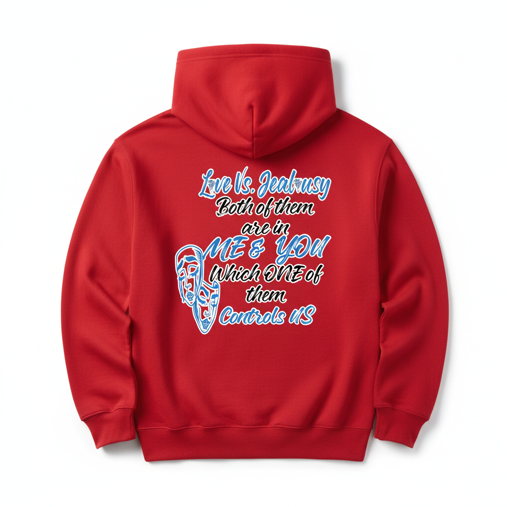 Love Vs Jealousy Hoodie Back - Red