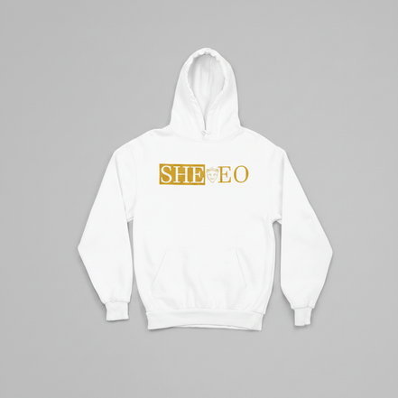SHE*EO Lioness Hoodie - White/Gold - Front View