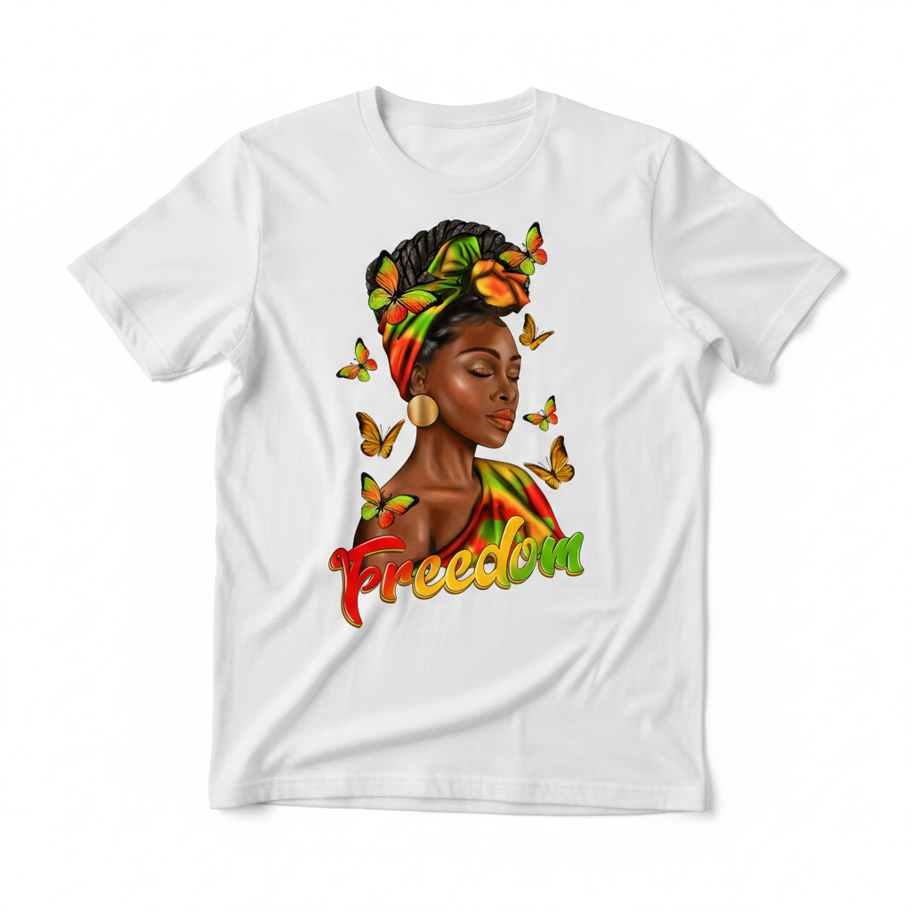 Freedom Afro Woman Graphic Tee - White