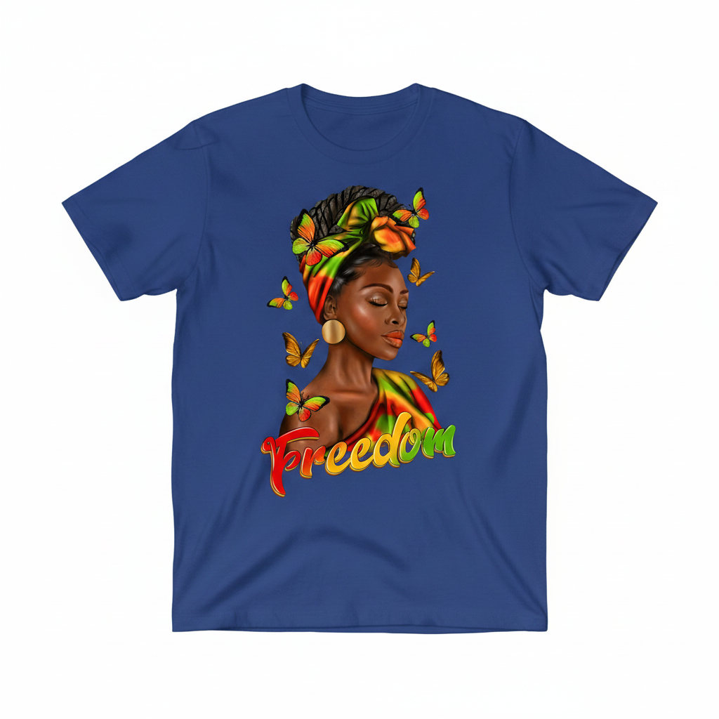Freedom Afro Woman Graphic Tee - Royal Blue