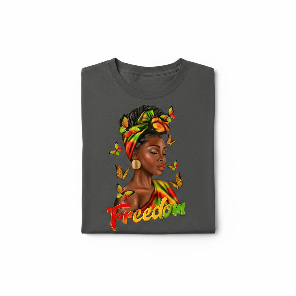 Freedom Afro Woman Graphic Tee - Dark Gray