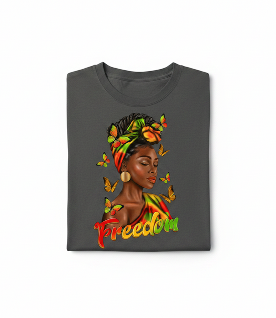 Freedom Afro Woman Graphic Tee - Dark Gray